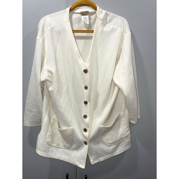 Vintage Huntington Ridge Cream Rib Knit Cardigan Jacket Medium Button Front - Picture 1 of 8